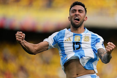 2026 FIFA World Cup Qualifying, Colombia vs Argentina: Argentina's Nicolas Gonzalez celebrates scoring his side's first goal against Colombia